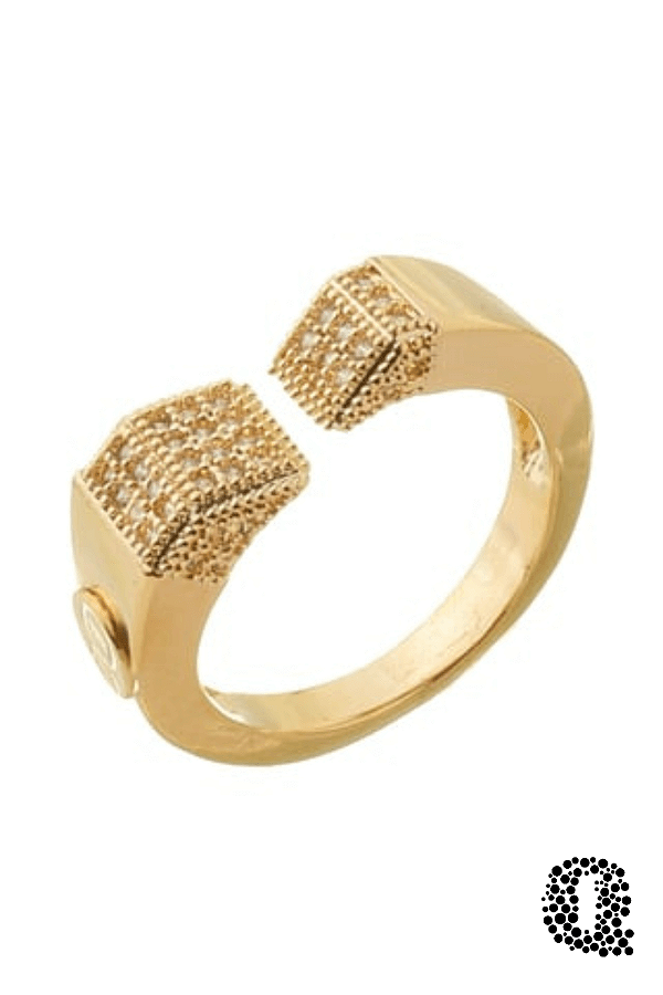 Anel Regulável Glamour Cravejado com Zircônias Banho Ouro 18K