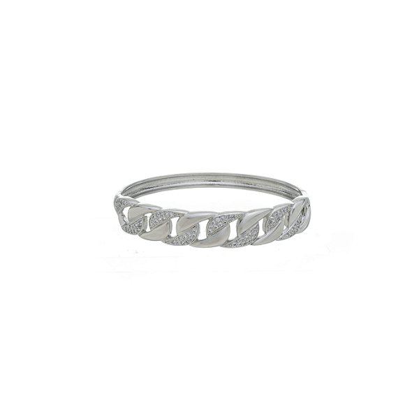 Bracelete Elos Cravejado com Zircônias Banho Ródio Branco