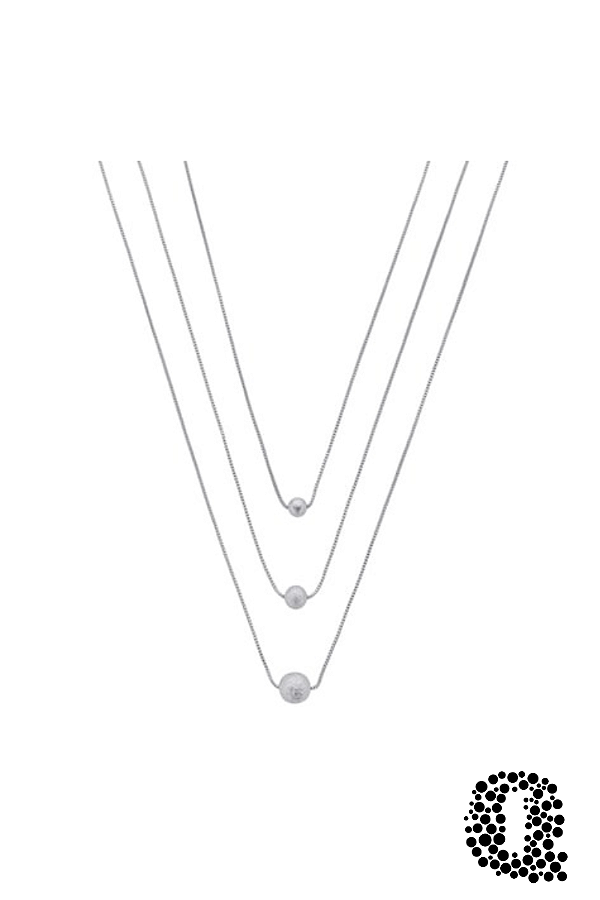 Colar Triplo Esferas Diamantadas Banho Ródio Branco