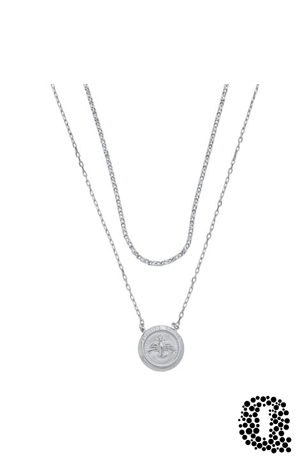 Colar Medalha Espírito Santo Banho Ródio Branco