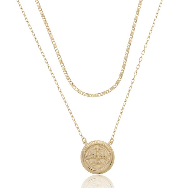 Colar Medalha Espírito Santo Banho Ouro 18k