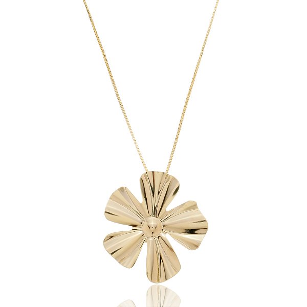 Colar Flor Grande Banho Ouro 18k