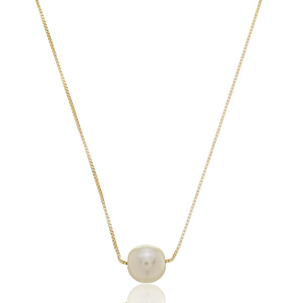 Colar Pérola Longo Banho Ouro 18k