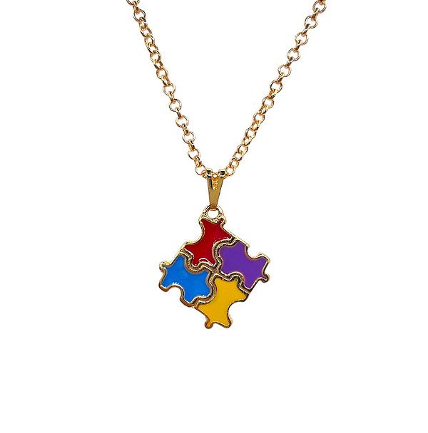 Colar Símbolo Autismo Folheado Ouro 18k
