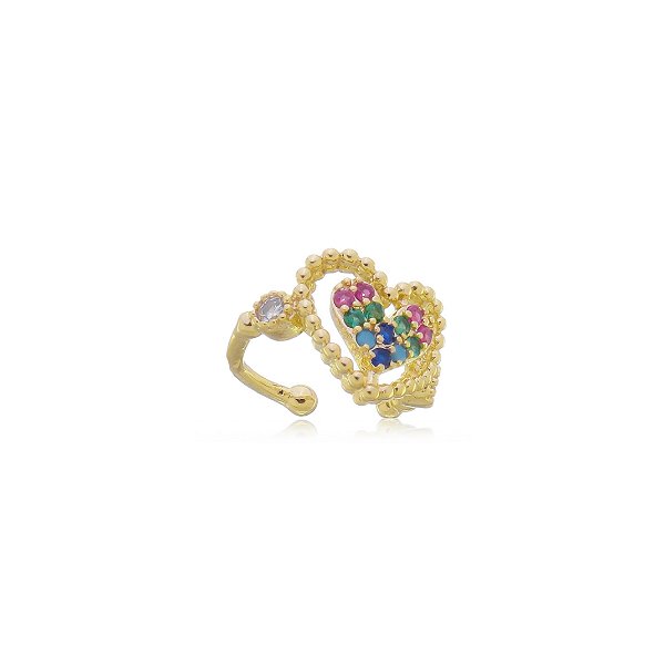 Piercing Coração Com Zicônias Multicor Banho Ouro18k