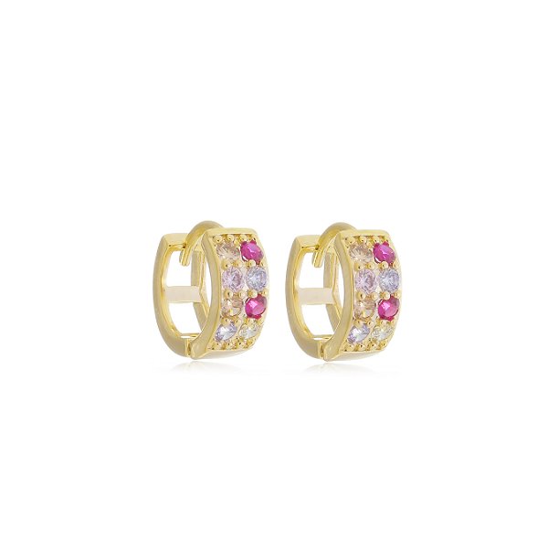Brinco Argola Vazada com Zircônias Multicor Banho Ouro 18k
