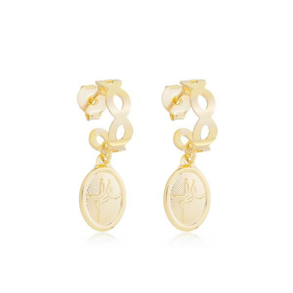 Brinco Argola Medalinha Fé Banho Ouro 18k