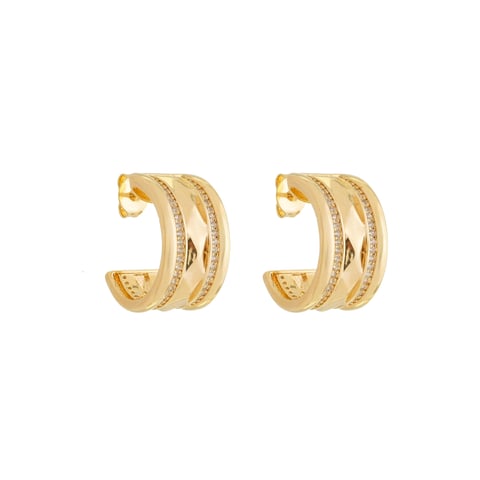 Brinco Argola Bordas Cravejadas com Zircônias Banho Ouro 18k