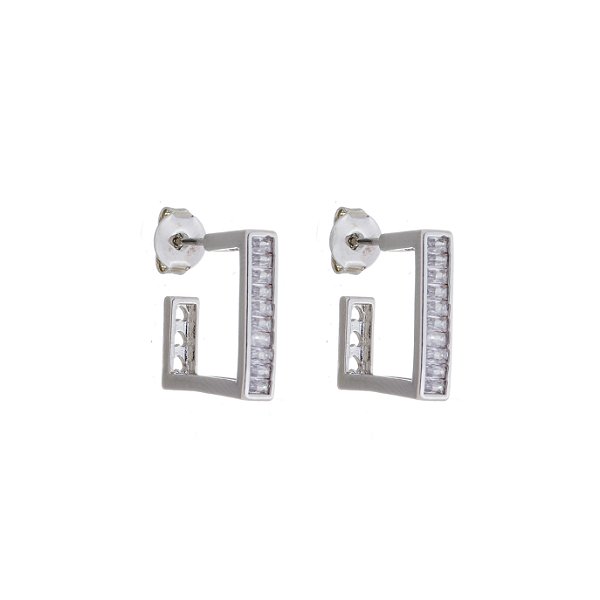 Brinco Argola Quadrada Com Zircônias Banho Ródio Branco