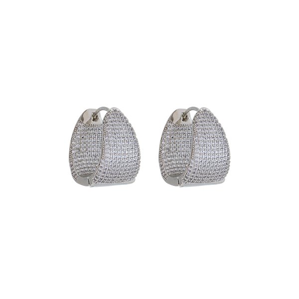 Brinco Argola Lux Cravejada com Zircônia Banho Ródio Branco