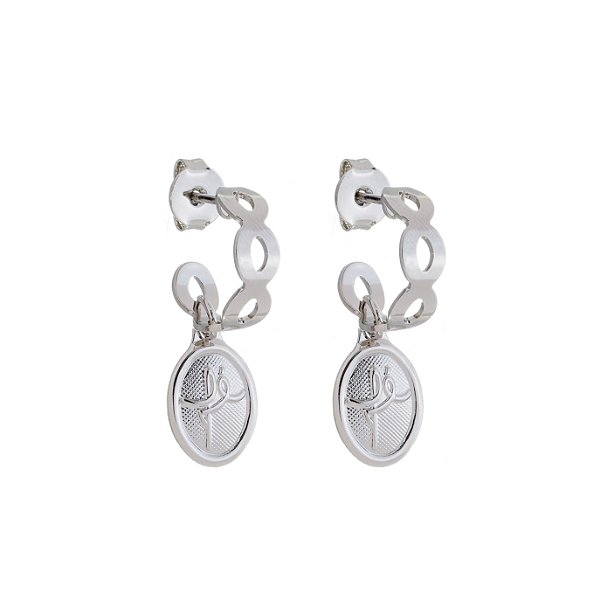 Brinco Argola Medalinha Fé Banho Ródio Branco