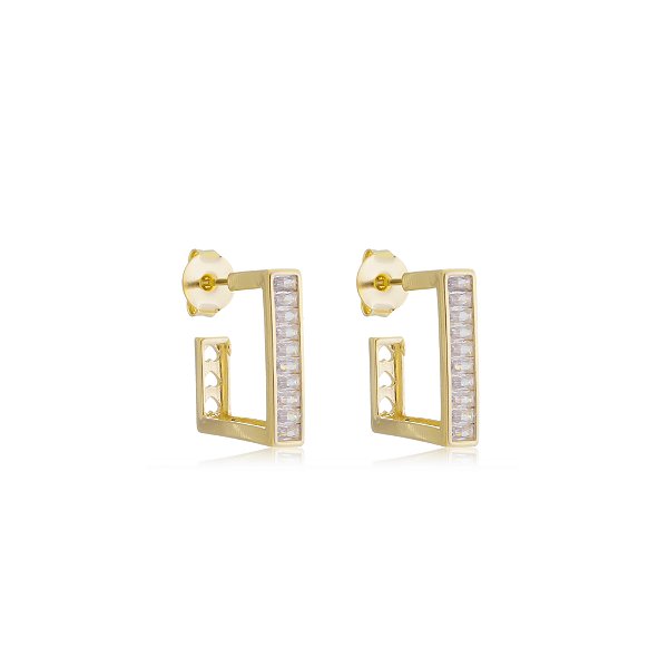 Brinco Argola Quadrada Cravejado Com Zircônias Banho Ouro 18k