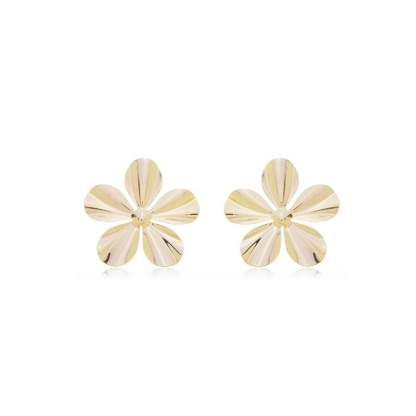 Brinco Flor Grande Banho Ouro 18k