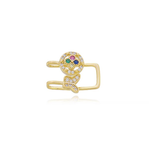 Piercing Fake Borboleta com Zircônias Banho Ouro 18k