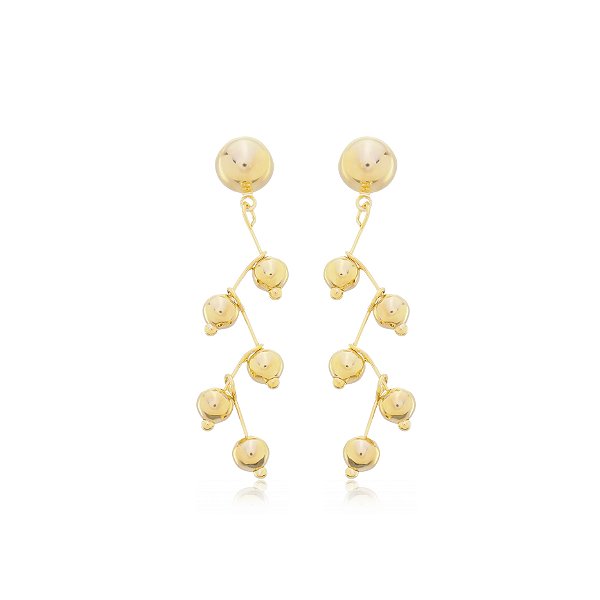 Brinco Esferas ZigZag Banho Ouro 18k