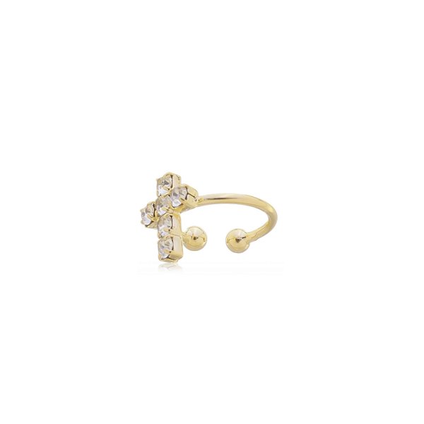 Piercing Fake Cruz Cravejada com Zircônias Banho Ouro 18k