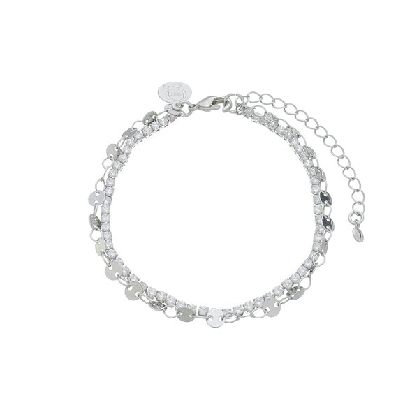 Pulseira Dupla Cravejada com Zircônias Banho Ródio Branco