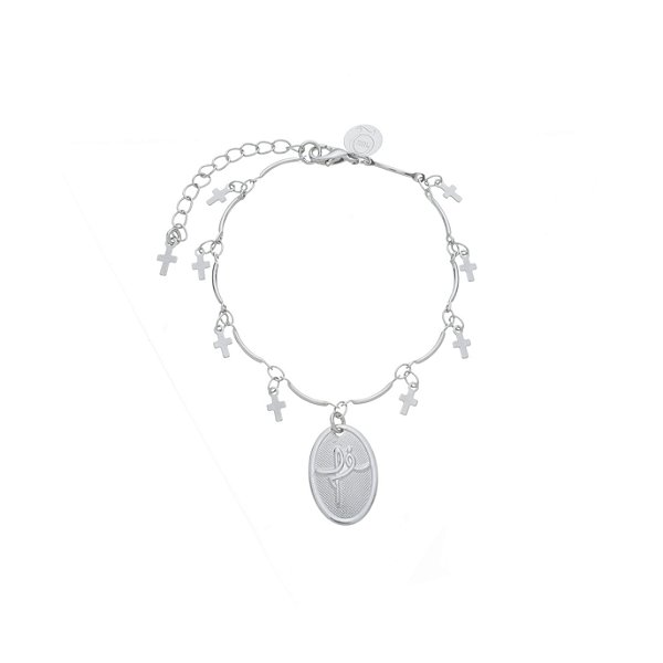 Pulseira Medalha Fé Banho Ródio Branco