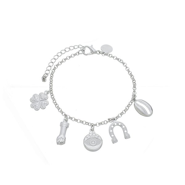 Pulseira Amuletos da Sorte Banho Ródio Branco