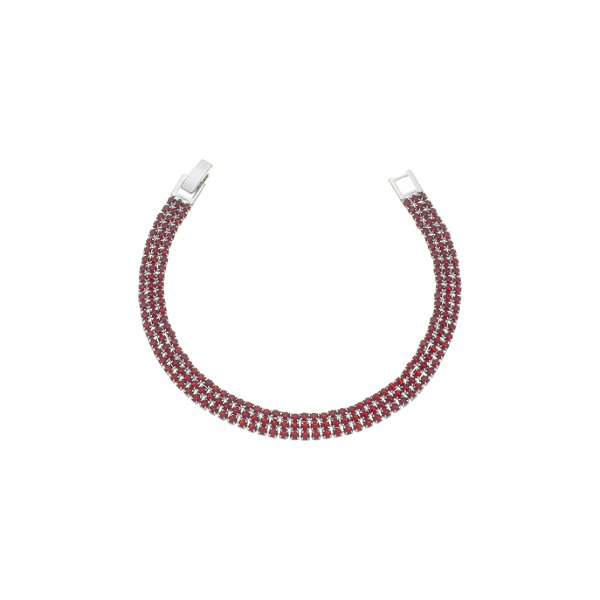 Pulseira Cravejada com Zircônias Vermelhas Banho Ródio Branco