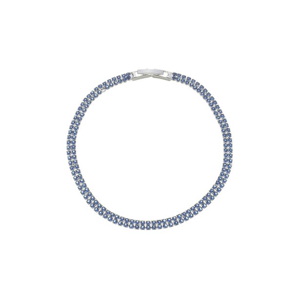 Pulseira Fina Cravejada com Zircônias Azul Banho Ródio Branco