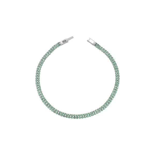 Pulseira Fina Cravejada com Zircônia Verde Banho Ródio Branco