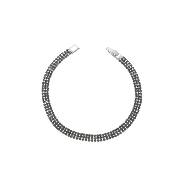Pulseira Cravejada com Zircônia Preta Banho Ródio Branco