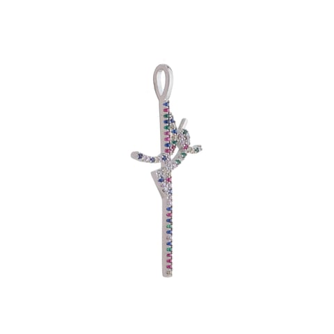 Pingente Fé Cravejada Com Zircônias Multicor Banho Ródio Branco
