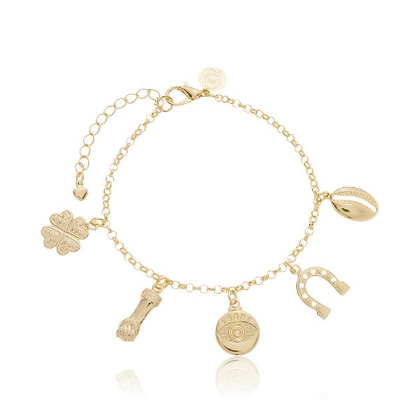 Pulseira Amuletos da Sorte Banho Ouro 18k