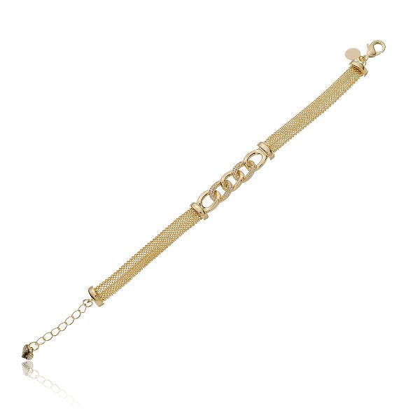 Pulseira Snake Cravejada Com Zircônias Banho Ouro 18k