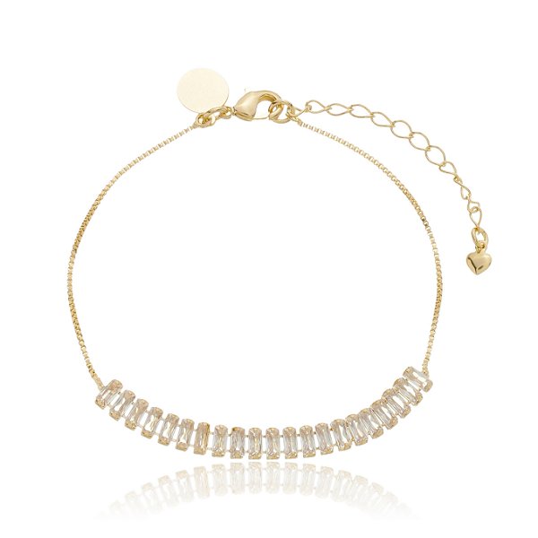 Pulseira Baguete Cravejada Com Cristais Banho Ouro 18k