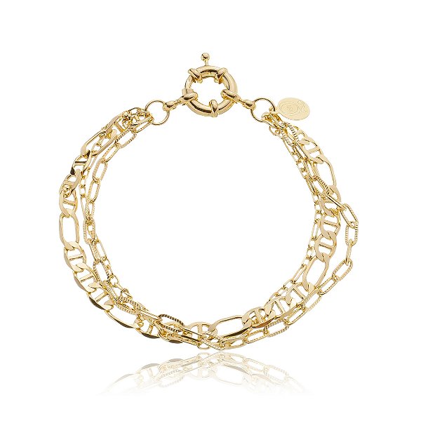 Pulseira Tripla Elos Piastrines Banho Ouro 18k