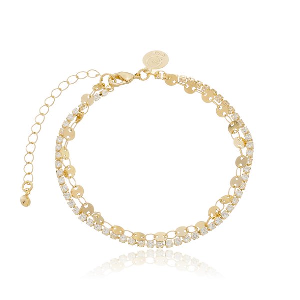 Pulseira Dupla Cravejada com Zircônias Banho Ouro 18k