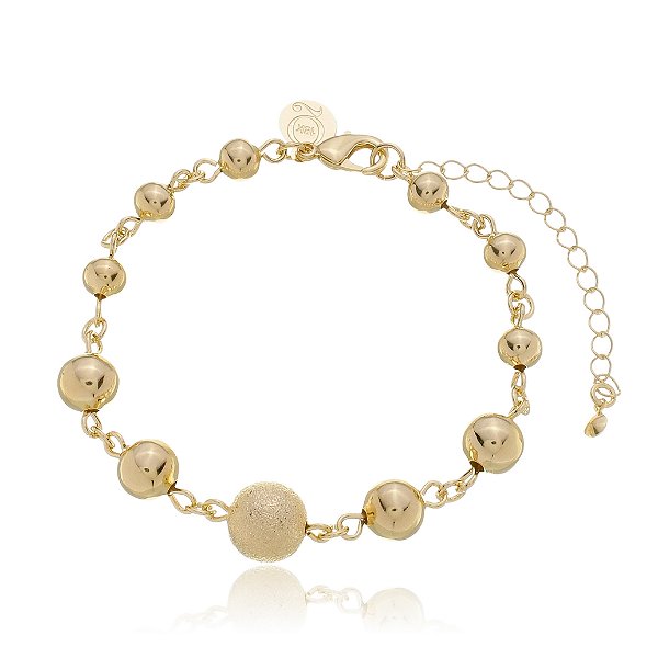 Pulseira Bolinhas Com Esfera Diamantada Banho Ouro 18k