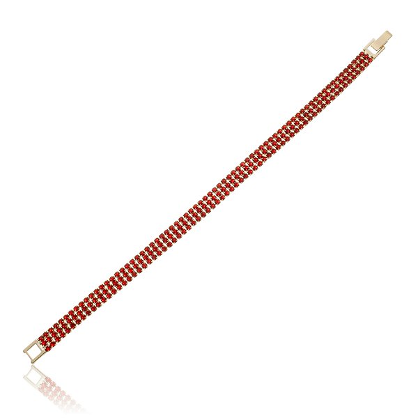 Pulseira Cravejada com Zircônias Vermelhas Banho Ouro 18k