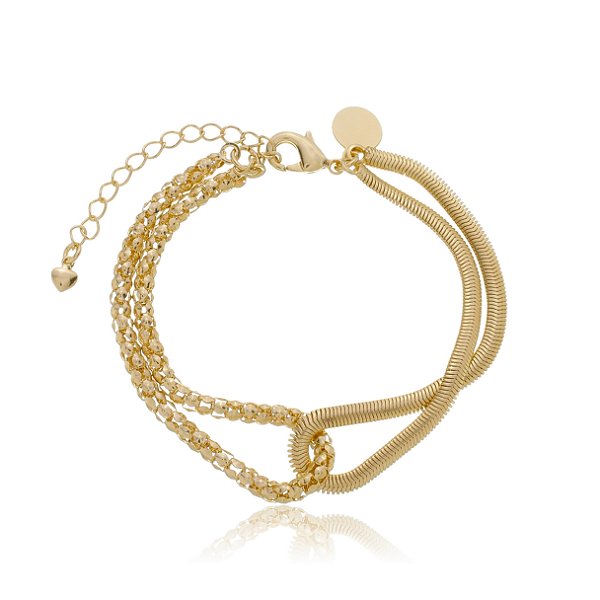 Pulseira Duo Elos Pipoca e Malha Snake Banho Ouro 18k