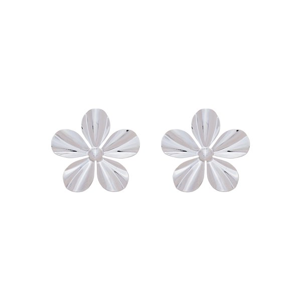 Brinco Flor Grande Banho Ródio Branco