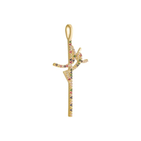 Pingente Fé Cravejada Com Zircônias Multicor Banho Ouro 18k