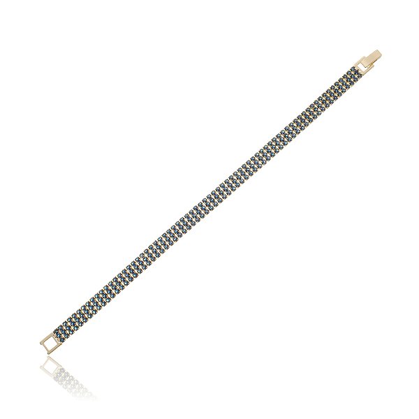 Pulseira Cravejada com Zircônias Azul Escuro Banho Ouro 18k