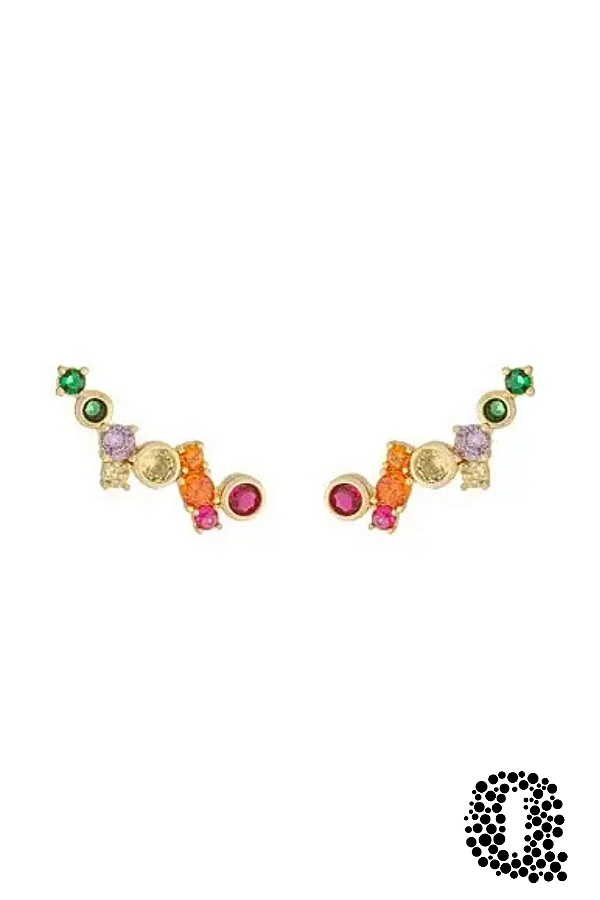 Brinco Ear Cuff Com Zircônias Multicor Banho Ouro 18k
