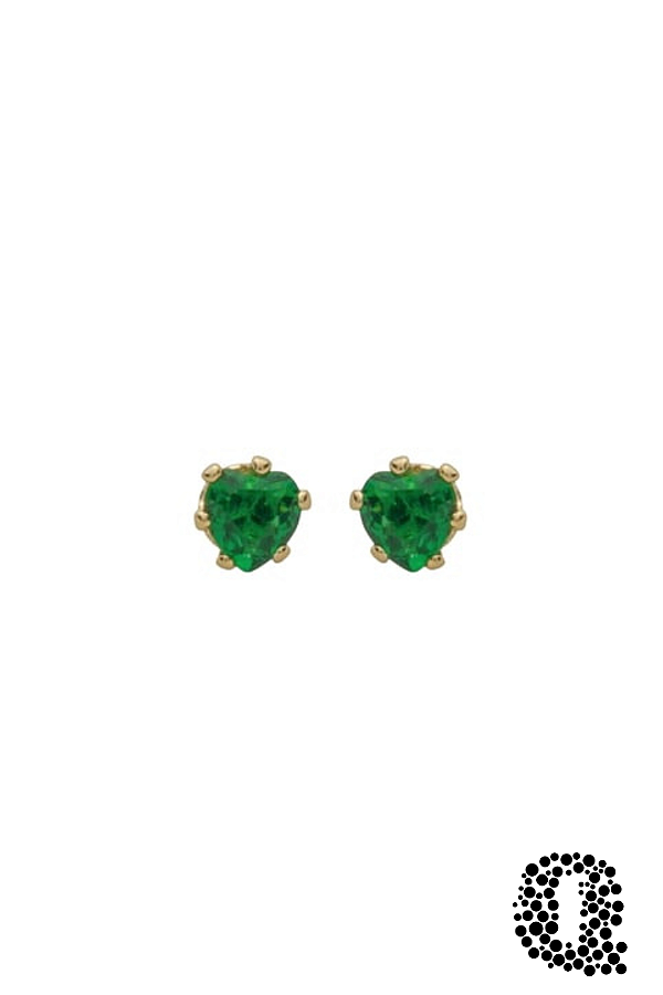 Brinco Coração Verde Esmeralda Pequeno Banho Ouro 18k