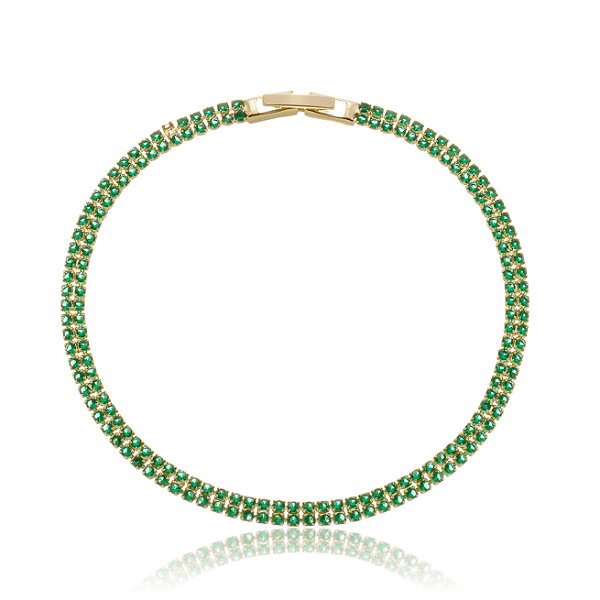 Pulseira Fina Cravejada com Zircônias Verdes Banho Ouro 18k