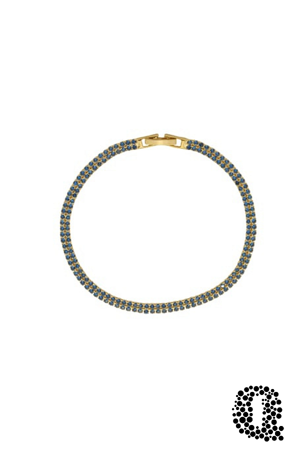 Pulseira Fina Cravejada com Zircônias Azul Escuro Banho Ouro 18k