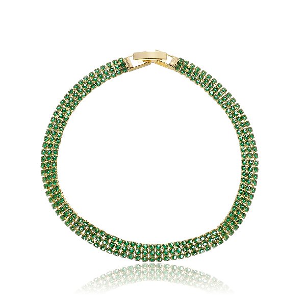 Pulseira Cravejada com Zircônias Verdes Banho Ouro 18k