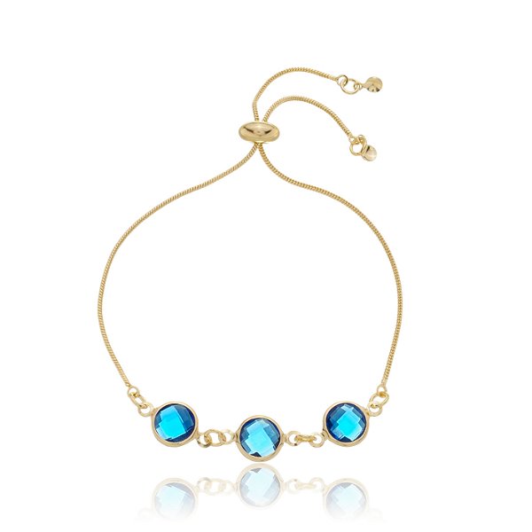 Pulseira Regulável Cristal Azul Marinho Banho Ouro 18k