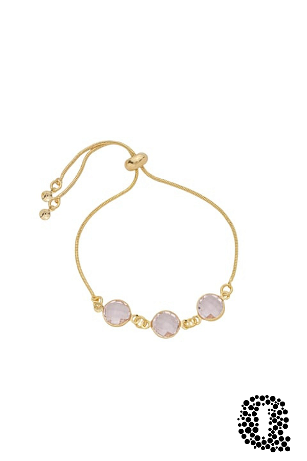 Pulseira Regulável Cristal Rosa Banho Ouro 18k