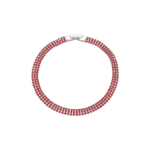 Pulseira Baguete Com Cristais Vermelho Banho Ródio Branco