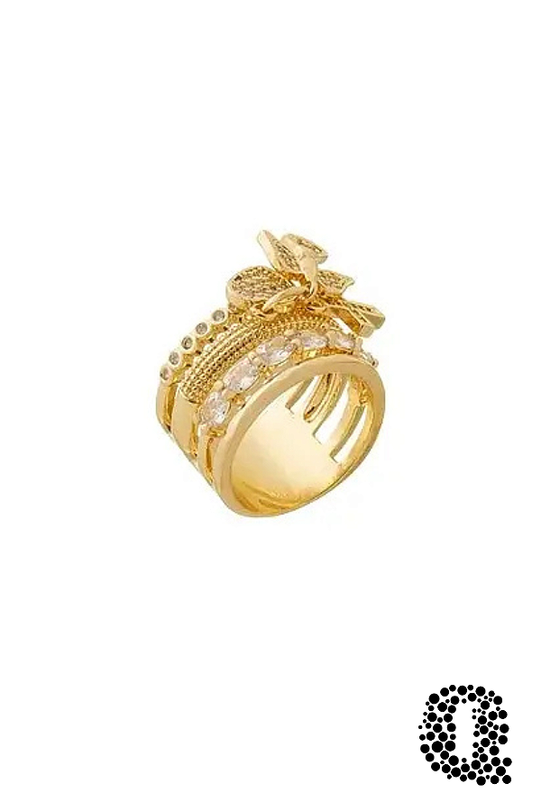 Anel Fé, Paz e Amor Cravejado Com Zircônias Banho Ouro 18k