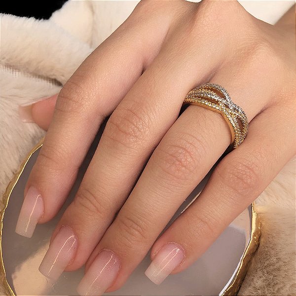 Anel 2 X Entrelaçados Folheado a Ouro 18K