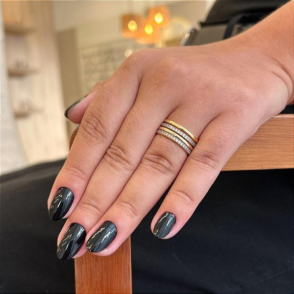 Anel 4 Fios Lisos E Cravejados Alternados Folheado a Ouro 18K